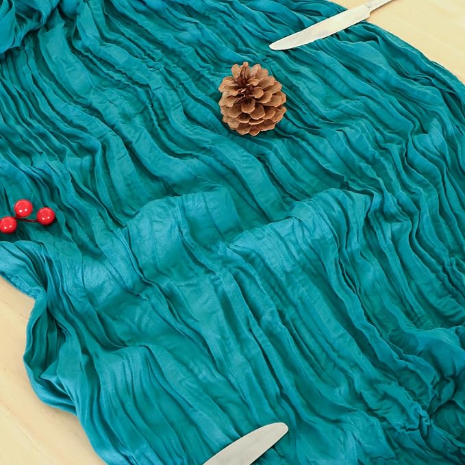 3 Pack Teal Green Cheesecloth Table Runner 120 Inch 10FT Cheese Cloth Runners for Spring Holiday, Baby Shower, Jungle Theme Party