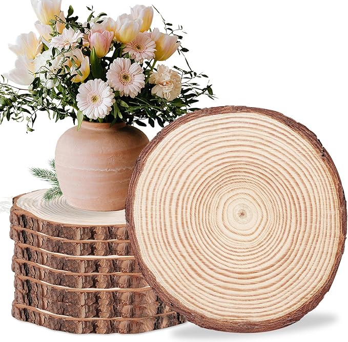 8Pcs Large Wood Centerpieces for Tables, 8-9 Inches Rustic Wood Slices for Centerpieces, Natural Wooden Centerpieces for Tables Wedding, Party, Rustic Decor, Art Creation