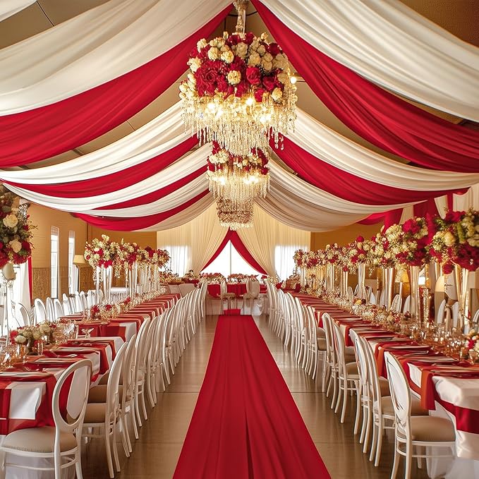 6 Panels 5×30ft White Ceiling Drapes for Wedding Parties, Wrinkle Free Thick Polyester 30 ft Extra Long Wedding Draping Cloth Arch Drapery for Birthday Party Event Tent Canopy Venue Decoration