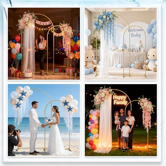 Metal Arch Backdrop Stand 7.2FT+6FT: Wedding Arch Frame for Ceremony Balloon Arch Stand for Birthday Anniversary Wedding Party Baby Shower