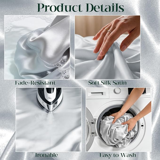 4 Pack Silver Satin Tablecloth 58 x 102 Inches, Rectangular Satin Table Cloths for Wedding Reception, Birthday Party, Graduation & Holiday Banquet Tables