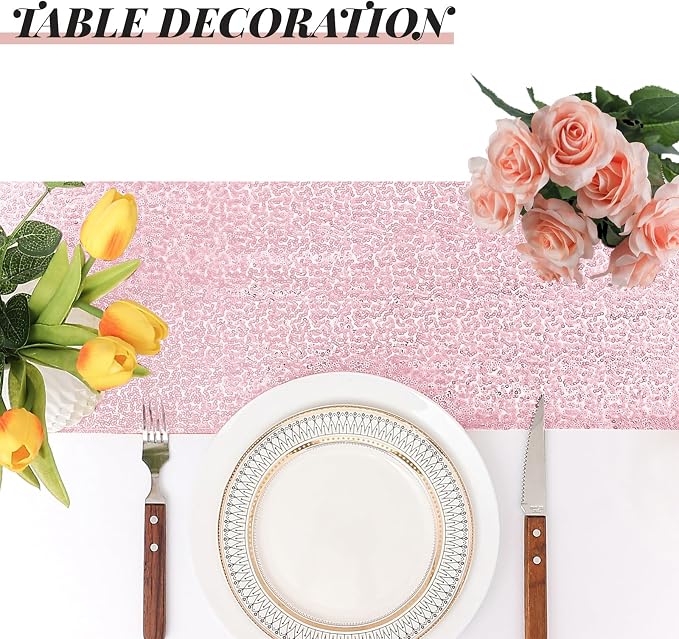Sugargirl 10 Packs 12 x 72 inches Sequin Table Runner, Glitter Pink Table Runner for Birthday Party Supplies Wedding Holiday Celebration Event Decorations