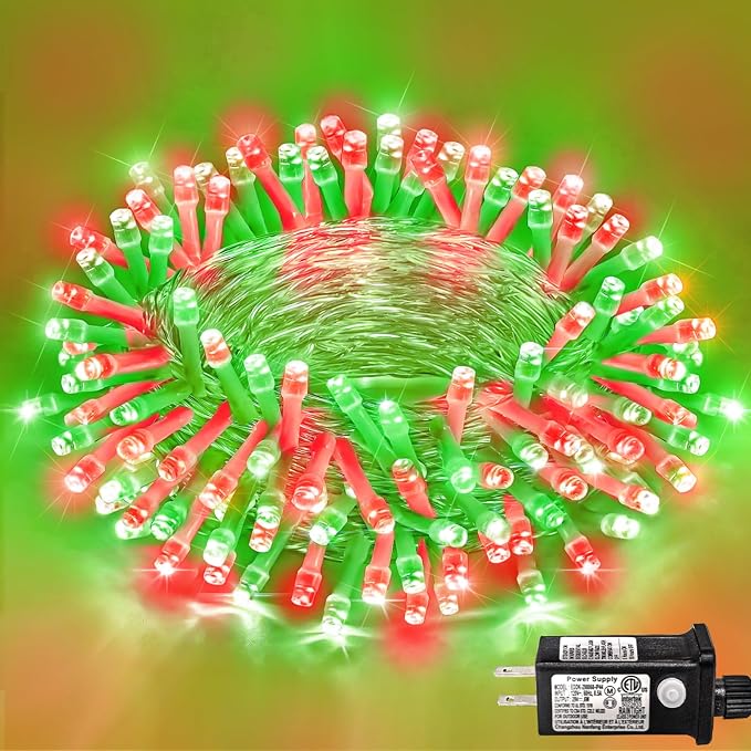 250 LED 82 FT Christmas Lights Outdoor, Red and Green String Lights for Outside Waterproof, 8 Modes Clear Wire Plug in Fairy String Lights for Indoor Tree Patio House Yard Holiday Decorations