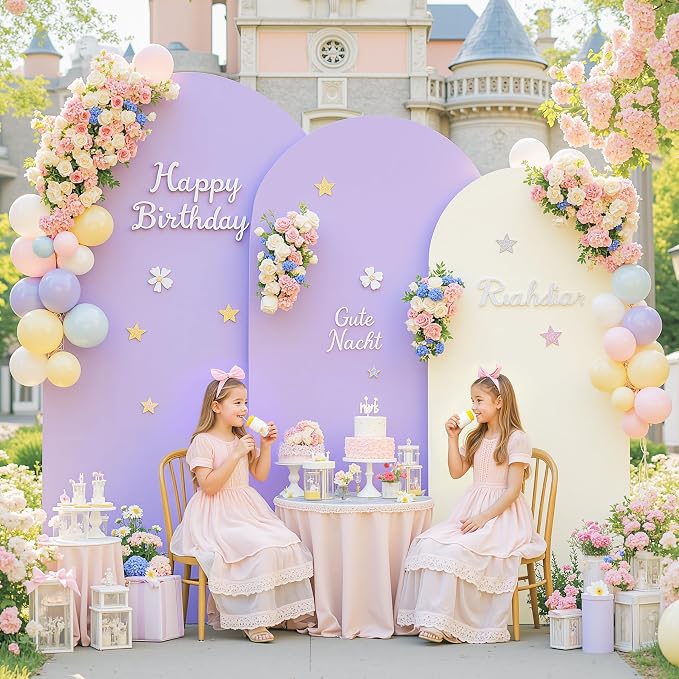 Set of 3 Arch Backdrop Covers(7.2ft, 6.6ft, 6ft) - Premium Stretchy Spandex Backdrop Arch Stand Cover for Baby Shower,Wedding,Party Decor Chiara Cover with Double-Sided Design(Cream Lavender)