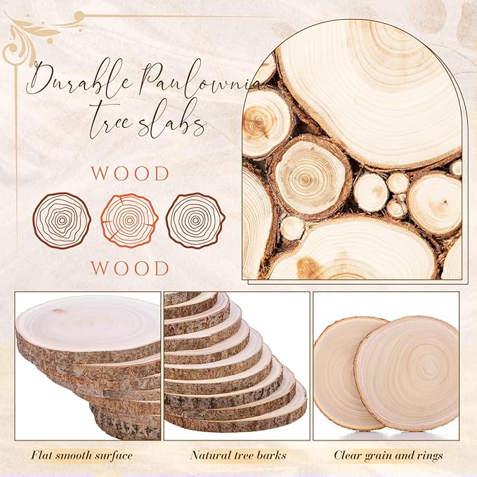 Tioncy 10 Pack Large Wood Slices for Centerpieces Unfinished Rounds Wood Slabs for Tables Decor Natural Wooden Circle for DIY Crafts Rustic Wedding Centerpiece Decor (8-9 Inch)