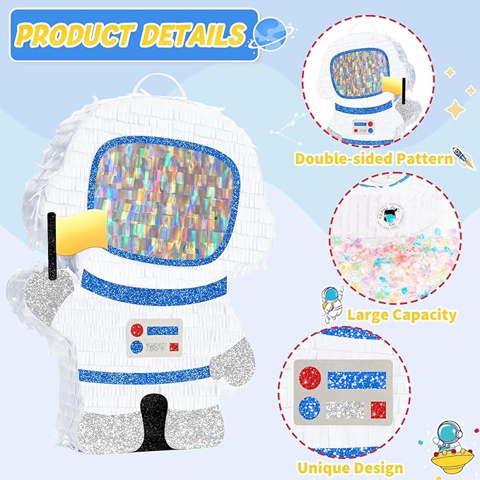WERNNSAI Astronaut Piñata - Space Party Decorations Space Piñata Bundle with Blindfold and Bat Boy Birthday Decorations for Kids Family Birthday Games Supplies