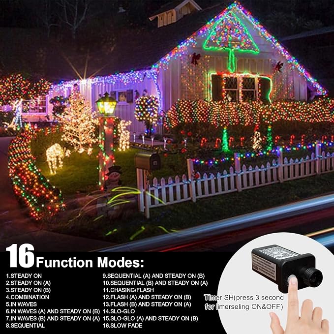 99ft Christmas Decorative Mini Lights, 300 LED Transparent Wire Fairy Starry String Light Plug in, 16Lighting Modes for Indoor Outdoor Xmas Tree Wedding Party Decoration (Warm White and Multicolor)