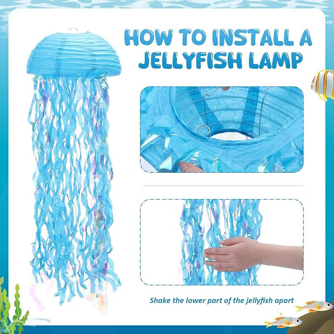 Ceenna 18 Pcs Under the Sea Decorations Kit with 6 Hanging Jellyfish and 12 Tropical Fish, for Mermaid Birthday Party, Ocean Shower, Nautical Wedding, and Beach Classroom Decor(6 Types of Fish)