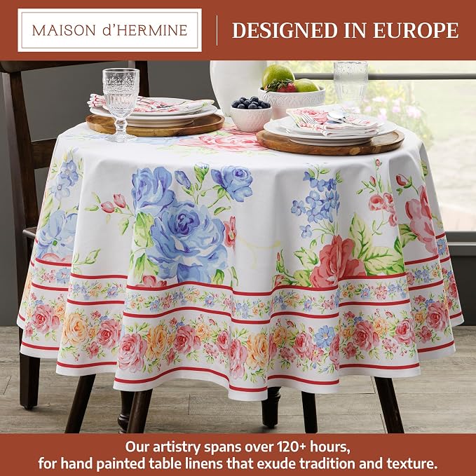 Maison d' Hermine Table Cloth Round Table 100% Cotton 69 Round Inches Tablecloth Reusable Decorative for Dining Kitchen Room Farmhouse Party Home Hotel Restaurant Spring Summer - Vintage Floral