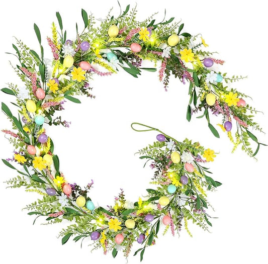 6.5 ft Easter Egg Flower Berry Garlands Decorations Spring Summer Floral Vine Garland Wreaths for Fireplace, Mantle, Table & Indoor Home Decor