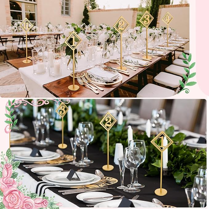 Elegant Lineshading 30-Piece Wooden Table Numbers - Rustic Gold Wedding Seat Numbers with Holders for Reception, Party & Event