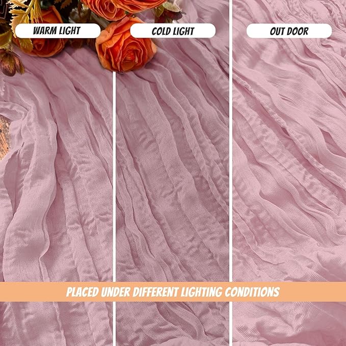 12 Pack Light Pink Cheesecloth Table Runner 22x120 Inch-Naturally Dyed Colors Sheer Gauze Cheese Cloth Wedding Table Runner,Rustic Boho Crinkle Fabric, Reception, Bridal Shower,Farmhouse Dining Decor