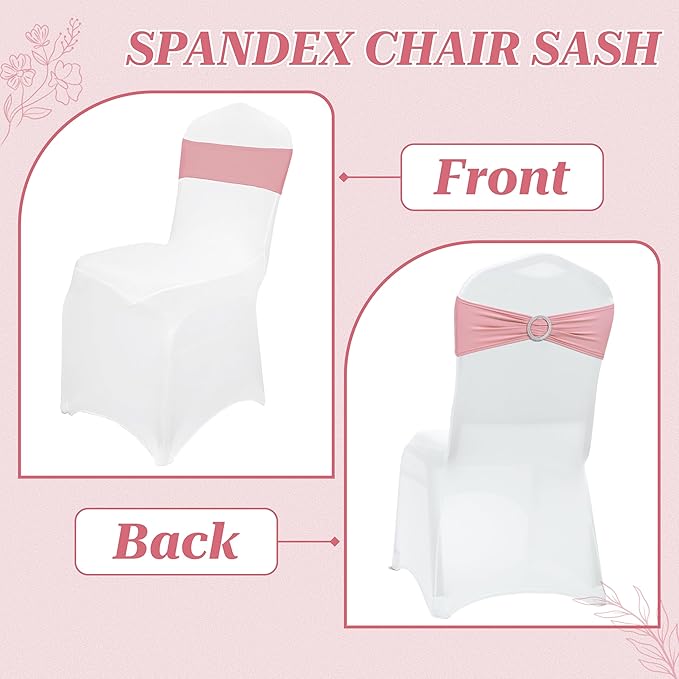 VDS - Dusty Rose | Spandex Chair Sashes Bows | 100 PCS | Stretch Elastic Banquet Universal Folding Chair Band Tie with Silver Buckle Slider for Wedding Party Conference Celebration Event Decoration