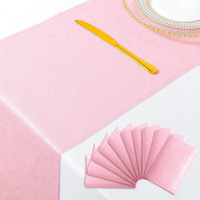 ShinyBeauty 12x108 Inch Sequin Table Runners 10 Pack - Baby Pink Glitter Party Decor for Baby Shower, Weddings, Birthday & Holidays - Sparkling Luxury Backdrop, Gender Reveal Decorations