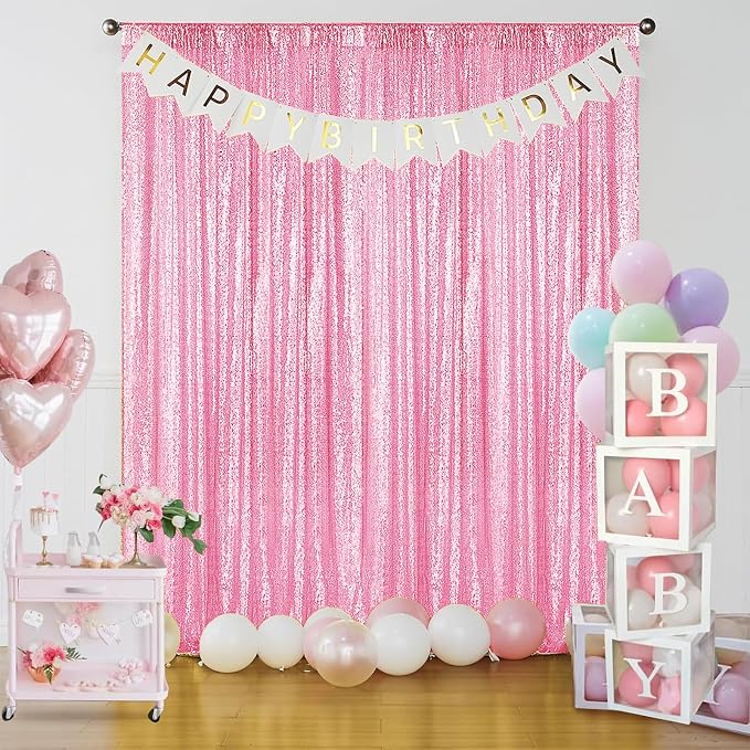 Sugargirl Matte Pink Sequin Backdrop Curtain 4FTx8FT Glitter Matte Pink Background Drapes Sparkle Photography Backdrop for Party Wedding Birthday Wall Decoration(1 Panel)