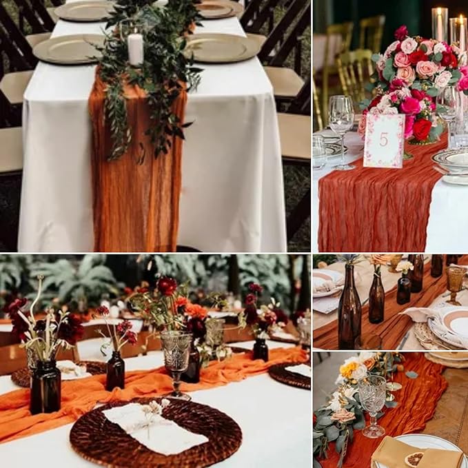 15 Pack Cheesecloth Table Runner Terracotta 10Ft Gauze Cheese Cloth Table Runner 35x120 Inch Rustic Boho Table Runners for Wedding Birthday Party Engagement Anniversary Bridal Baby Shower Winter Décor