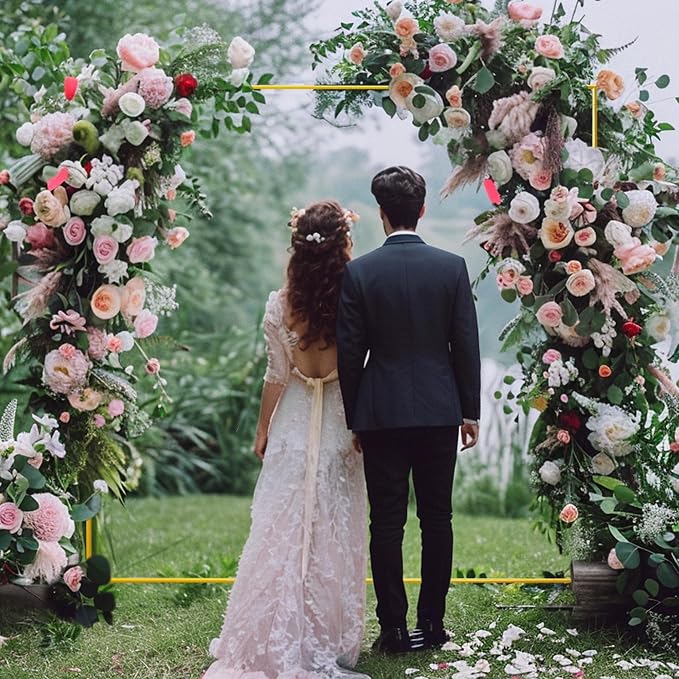 6.6ft x 6.6ft Wedding Arch Backdrop Stand, Square Gold Metal Frame for Ceremony, Anniversary, Garden Arbor, Baby Shower, Photo Booth