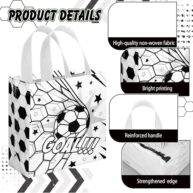 Sweetude 40 Pcs Soccer Gift Party Favor Bags with Handle, Non Woven Goodie Bags Birthday Favor for Birthday Baby Shower Packaging Supplies