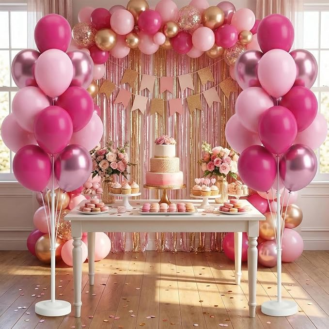 Pink Balloon Column Kit Floor Set of 2-Balloon Tower Stand Sticks with Water Base&Pole,Balloon Pillar Backdrop For Baby Shower Graduation Retirement Engagement Tea Casino Party Decor