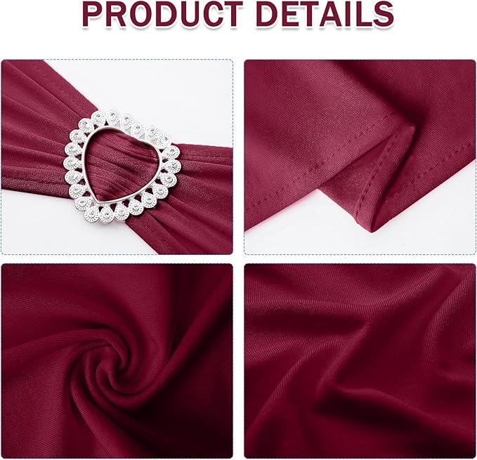 Howhic Pack of 60 Spandex Chair Sashes Bows Stretch Cover Band with Buckle Slider Universal Elastic Chair Ties for Wedding Banquet Party Event Decoration (Burgundy)
