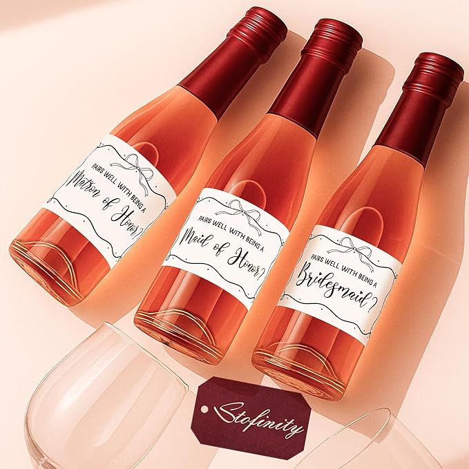Stofinity 11 Will You Be My Bridesmaid Stickers Mini Champagne Labels - 8 Pairs Well with Being A Bridesmaid Proposal Ideas, Maid of Honor and Matron of Honor Proposal Bottle Label