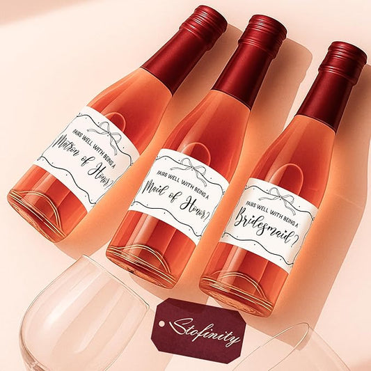 Stofinity 11 Will You Be My Bridesmaid Stickers Mini Champagne Labels - 8 Pairs Well with Being A Bridesmaid Proposal Ideas, Maid of Honor and Matron of Honor Proposal Bottle Label