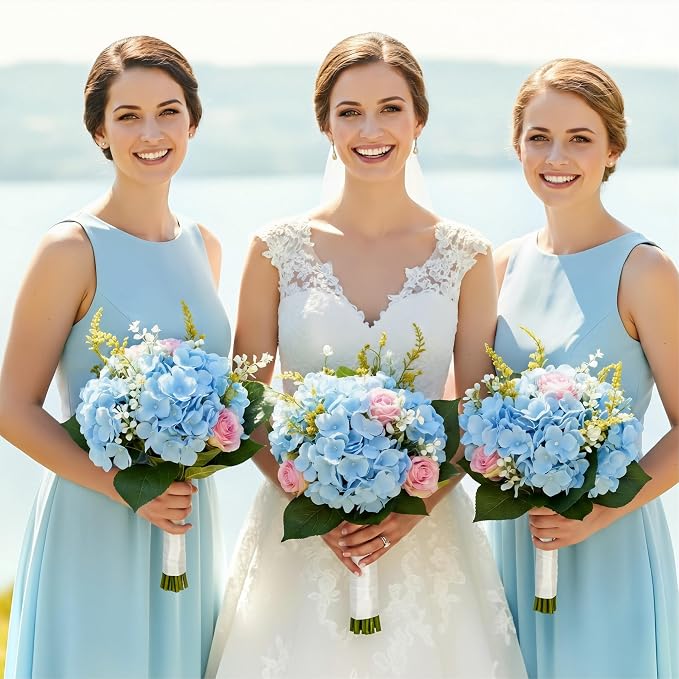 Auihiay 64pcs Blue Hydrangea Artificial Flowers, Silk Artificial Hydrangea Flowers with Stems, Full Hydrangea Flowers for Wedding Centerpieces, Home, Outdoor, Garden, Party Decoration