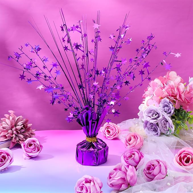 Crowye 6 Pcs Metallic Foil Spray Centerpiece Party Star Decoration Table Decor for Birthday Wedding Bachelorette Summer Party Holiday(Purple,Small Star)