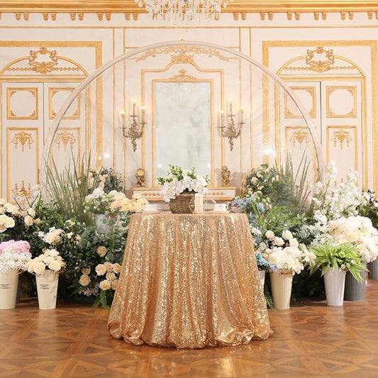 PartyDelight Sequin Tablecloth Table Topper Round 70" Light Gold