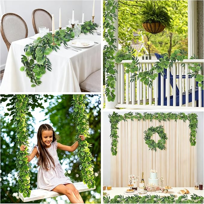 RECUTMS Artificial Eucalyptus Vine Garland with Willow Leaves 2Pcs 6Ft Fake Hanging Silk Greenery Faux Ivy Plant for Indoor Outdoor Home Wedding Arch Party Table Porch Summer Decor(Dark Green)