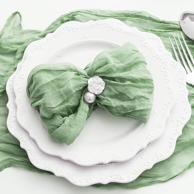 100 Pack Sage Green Cheesecloth Napkins Washable 21x21 Inches Sage Green Cloth Napkins Set of 100 Dinner Table Napkins for Wedding Bridal Baby Shower Rustic Boho Cotton Gauze Summer Party Table Decor