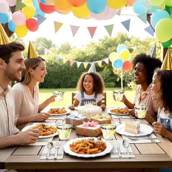 Glowserve 175 Piece Disposable Plastic Plates Dinnerware Set for 25 Guests | 50 Plastic Plates,25 Silverware Set,25 Cups and Napkins,Party Wedding Birthday,Family Gathering,Fancy Plastic Plates