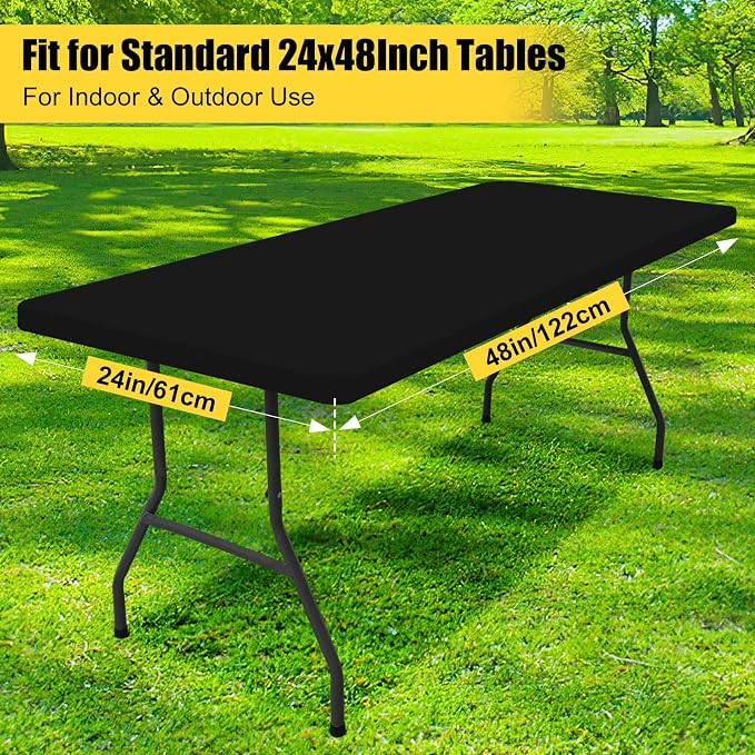 Smiry 4 Pack Rectangle Picnic Table Cloth, Waterproof Elastic Fitted Tablecloths, Washable Polyester Rectangular Patio Table Cover for Camping, Indoor and Outdoor (Black, 24"x48")