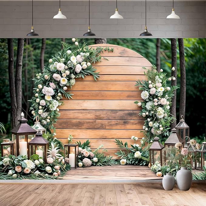 6X4ft Floral Wedding Photography Backdrop Vintage Wood Arch with White Pink Roses Bridal Newborn Birthday Party Decor Props for Studio Photo Shoots Anniversaries
