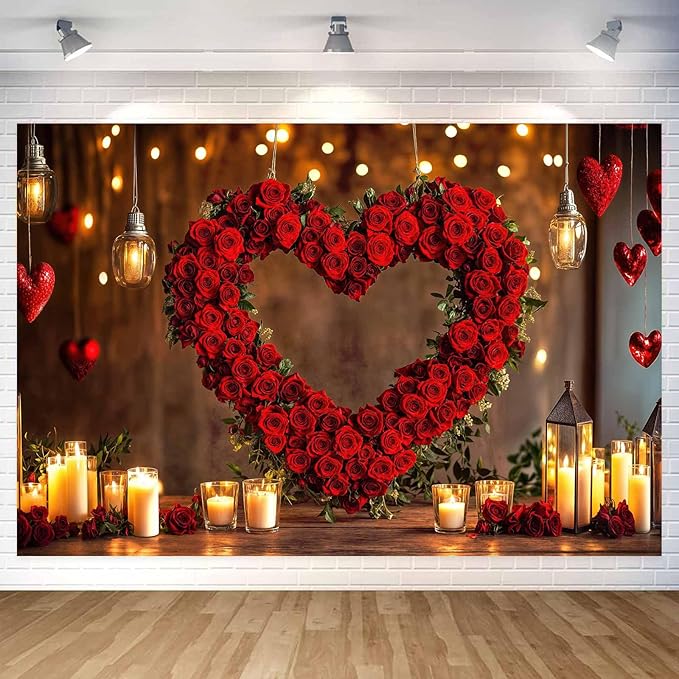 8X6ft Valentine's Day Backdrop Red Love Heart Photography Background, Wedding Bridal Party Background Decor Proposal Confession Backdrop Banner Portrait Photo Studio Booth Props, Red-4