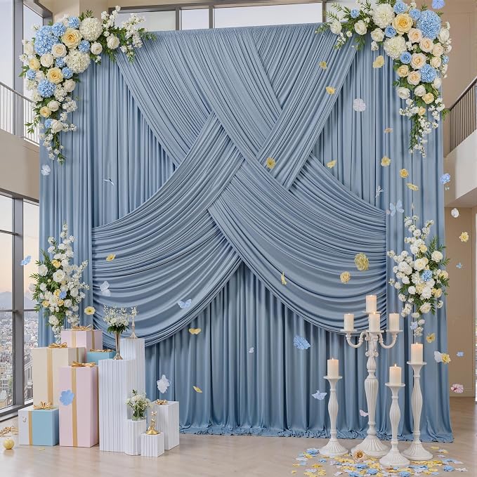 12ft x 10ft Dusty Blue Backdrop Curtains for Parties, Wrinkle Free 2 Panels Photo Backdrop Drapes Back Drop Cloth for Wedding Birthday Photography Background Decor