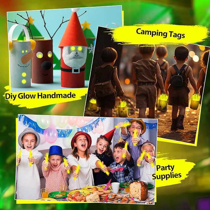 Lewtemi 50 Pack 4" Yellow Glow Sticks Bulk, Glow in The Dark Party Supplies Birthday Holidays Party Favors Accessory Game Prizes or Treats