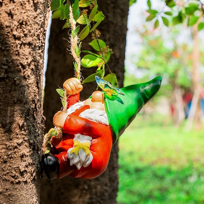 Hanging Gnome Garden Statue Climbing Garden Gnomes Lady with Butterfly Summer Decorations Tree Hugger for Outdoor Home Lawn Patio Yard Birthday Gifts for Mom Women