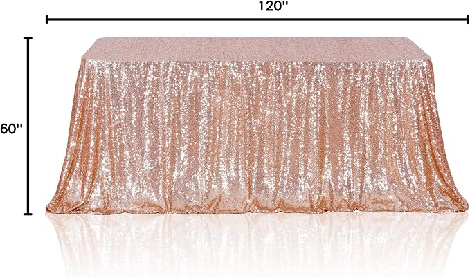 Poise3EHome Rose Gold Sequin Tablecloth 60×120 Inch Rectangle Sparkly Fabric Table Cloth for Birthday Wedding Party Christmas Holiday Baby Shower Decoration