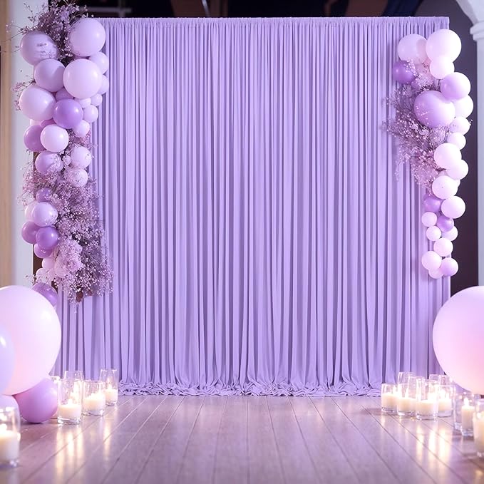 10ft x 10ft Lavender Backdrop Curtain for Parties Wedding Light Purple Wrinkle Free Backdrop Drapes Panels for Baby Shower Birthday Party Photo Photography Polyester Fabric Background Decoration