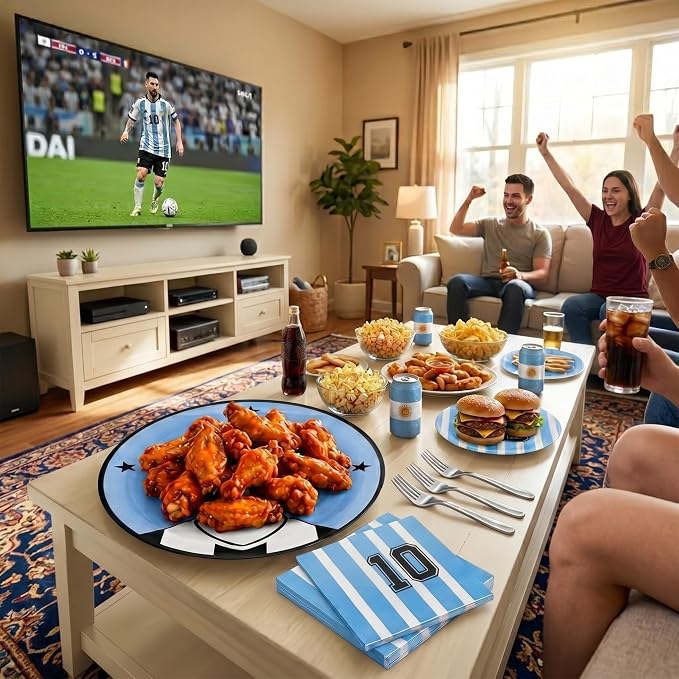 I00000 20 Pcs Blue Plastic Soccer Plates - Heavy Duty Disposable Plates for Global Soccer Celebration Party Supplies include 10.25" Dinner Plate& 7.5" Dessert Plate for Soccer Party