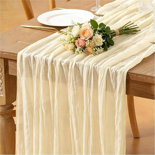 Beige Cheesecloth Table Runner 3pcs 10FT Boho Rustic Sheer Gauze Cheese Cloth Table Runner 35x120 Inches for Spring Wedding Bridal Baby Shower Birthday Home Decor