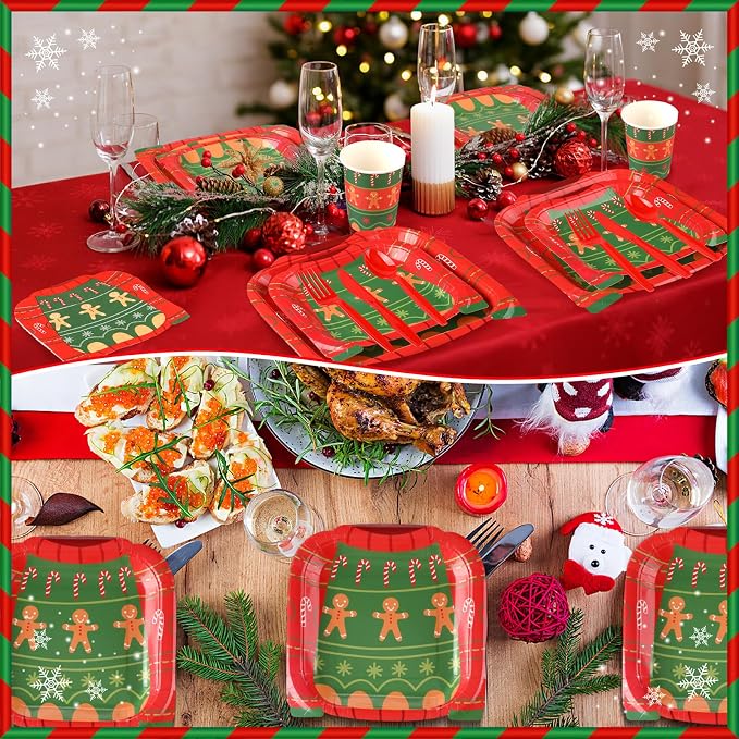 400 Pcs Ugly Sweater Party Supplies Set Christmas Disposable Paper Plates Party Christmas Decorations Plates and Napkins Sets Tableware for Xmas Birthday