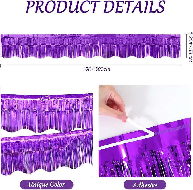 LOLStar Purple Foil Fringe Tinsel Garland, Tinsel Streamers Banner, 6 Pack | 60Ft Tinsel Streamers, Shiny Purple Wall Hanging Tinsel Fringe Banners for Graduation, Parade Float, Halloween Party Decor