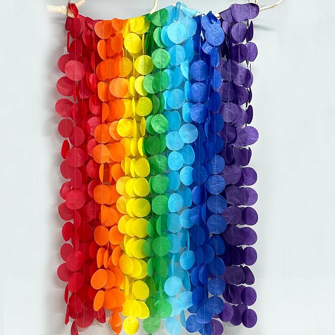 205Ft Rainbow Party Decorations Big Polka Dots Tissue Paper Backdrop Streamer Colorful Circle Dots Hanging Curtain Garland for Birthday Fiesta Carnival Wedding Engagement Pride Party Supplies