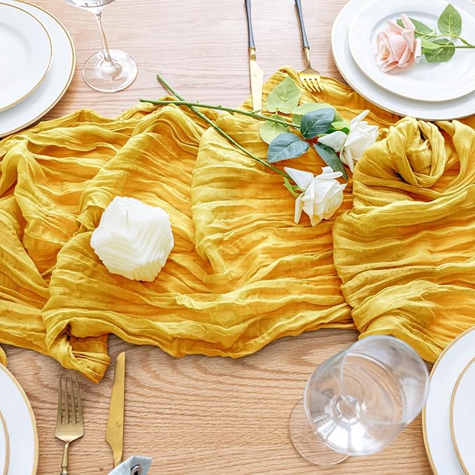 Wokceer Cheesecloth Table Runner 3Pack 10FT Gold Christmas Gauze Cheese Cloth Table Runner for Party Easter Rustic Sheer Table Runners for Baby Bridal Shower Wedding Table Decor