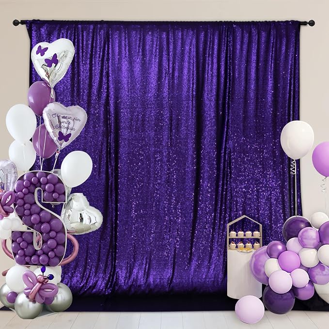 PartyDelight Purple Sequin Backdrop 6x6ft 4 Inch Rod Pocket | 3mm stitched purple sequins on mesh backing with 4 inch rod pocket for full body photos ceremony arches party walls and stage
