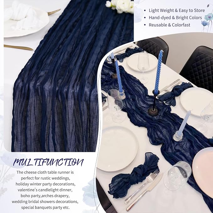 18 Pack Navy Blue Cheesecloth Table Runner 17 x 108 inch Boho Gauze Table Runner Rustic Sheer Cheese Cloth Table Decorations for Wedding Party Baby Bridal Shower Birthday Holiday Home