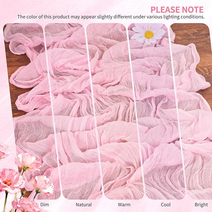 20 Pack Light Pink Cheesecloth Table Runner 10FT Boho Gauze Cheese Cloth Table Runners Romantic Rustic Sheer Table Decorations for Wedding Party Baby Shower Birthday Holiday Home