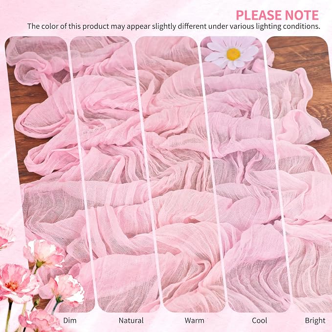 18 Pack Cheesecloth Table Runner 10FT Light Pink Table Runner Boho Gauze Cheese Cloth Table Runners Long Rustic Sheer Table Decorations for Wedding Party Baby Bridal Shower Birthday Holiday Home